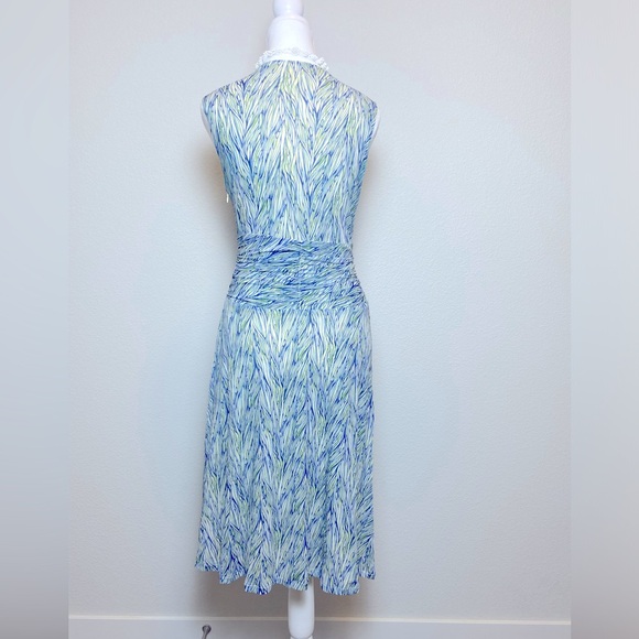 Coldwater Creek Faux Wrap Rushed Sleeve Less Midi Multicolor Dress Size Petite 6 - Picture 3 of 6